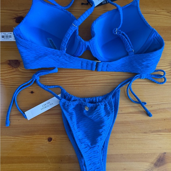 Victorias Secret Swimsuit 32C Icon Push Up Top Bikini Set Small Thong Blue NWT - Picture 4 of 6